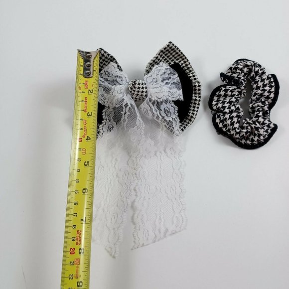 Vintage Houndtooth Hair Barette & Hair Ties -Lace Accent -2 Pc Set *MINOR WEAR - Picture 6 of 9